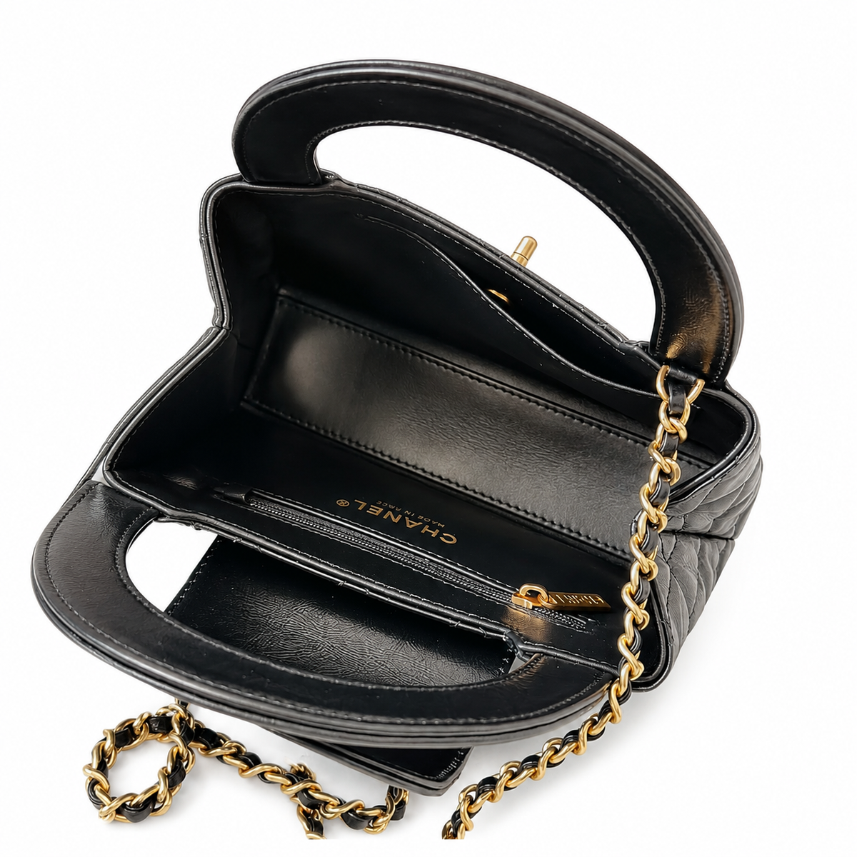 "CC" Quilted Top Handle Bag