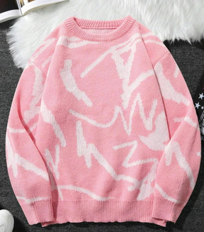 Geometric Street Knit – Drop Shoulder Rundhals-Pullover