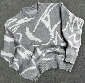 Geometric Street Knit – Drop Shoulder Rundhals-Pullover