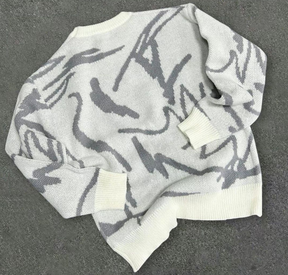 Geometric Street Knit – Drop Shoulder Rundhals-Pullover